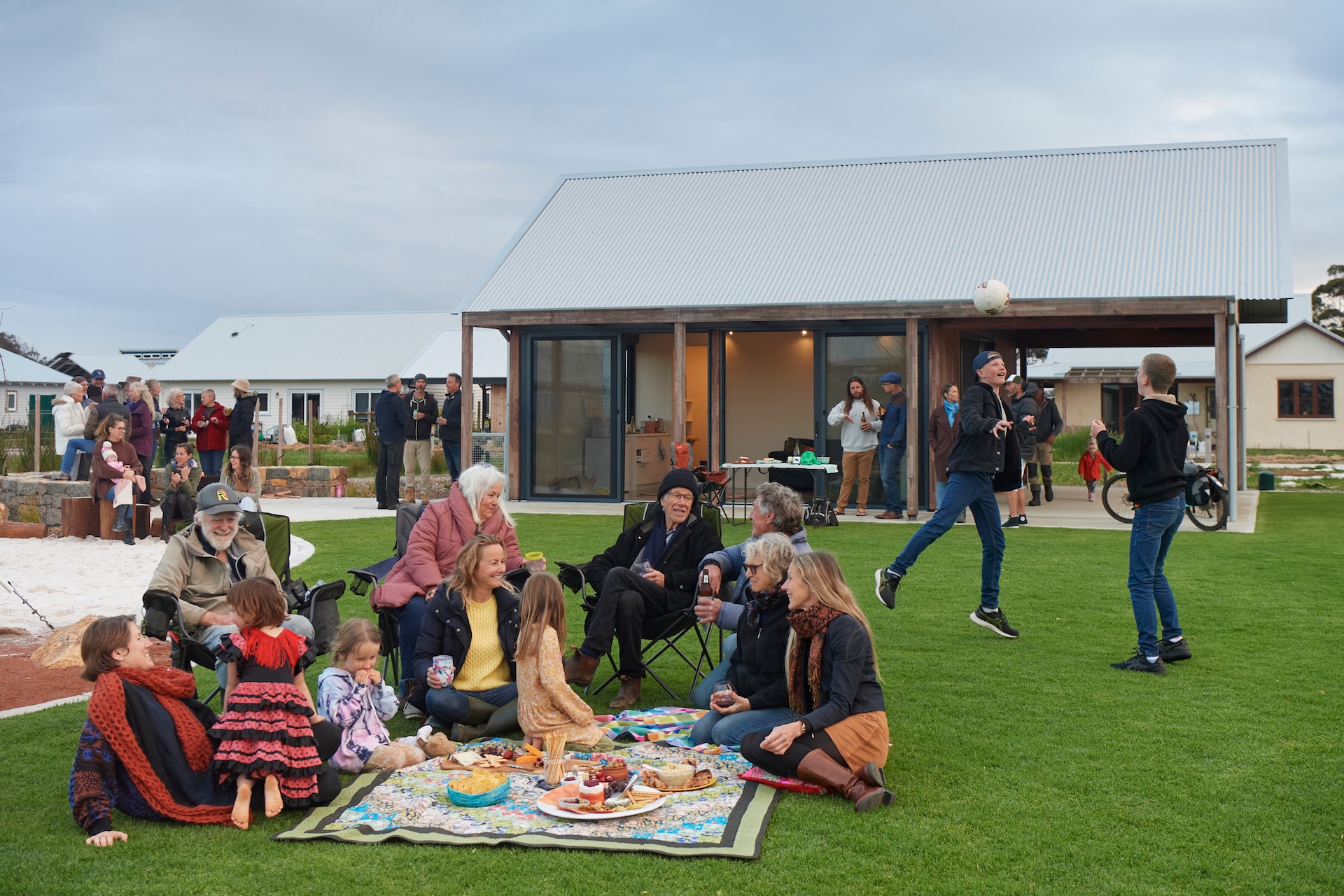 witchcliffe ecovillage community centre people on grass